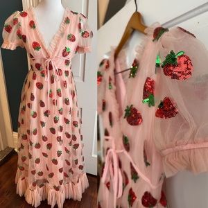 Sequin Strawberry Pink Tulle Vintage Handmade Dress